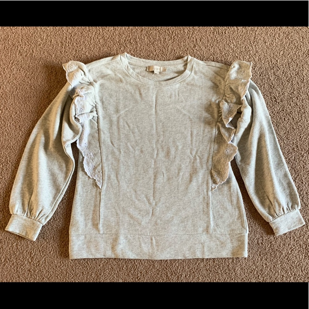 Loft Embroidered Ruffle Sleeve Sweatshirt Top S - Picture 4 of 16